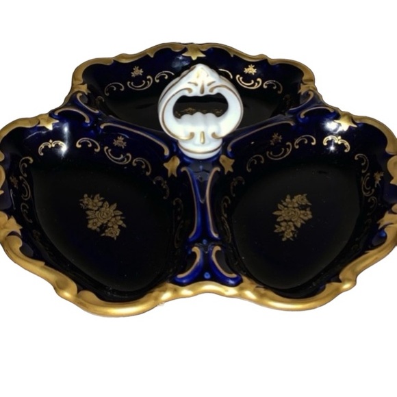 Vintage Porcelain Cobalt Blue & Gold Candy, Nuts, Dessert Serving Dish - Picture 2 of 6